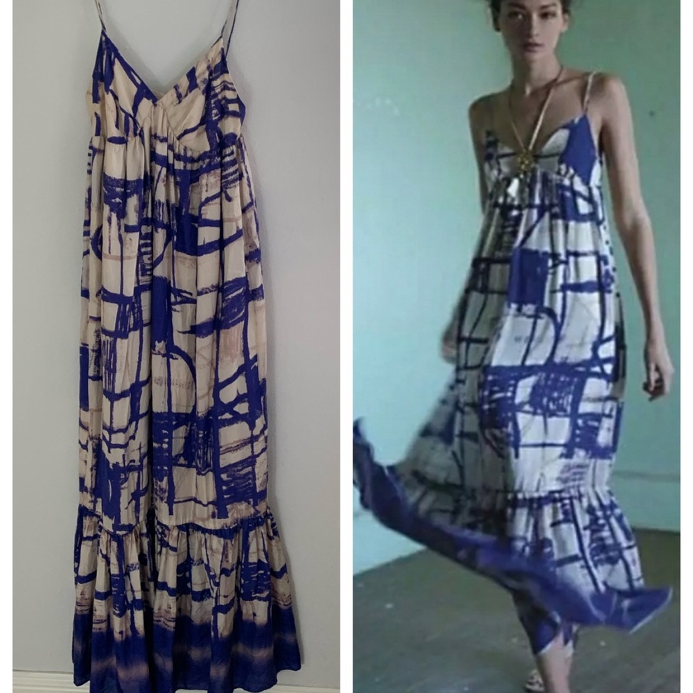 Anthropologie Isabella Sinclair In the Abstract Silk Purple Maxi Dress Size 4